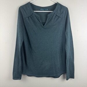 PRANA Womens long sleeve notched t-shirt lightweight tshirt top teal ruffle - XS